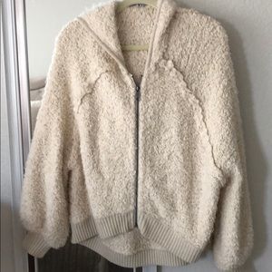 Free people ivory fuzzy hooded jacket